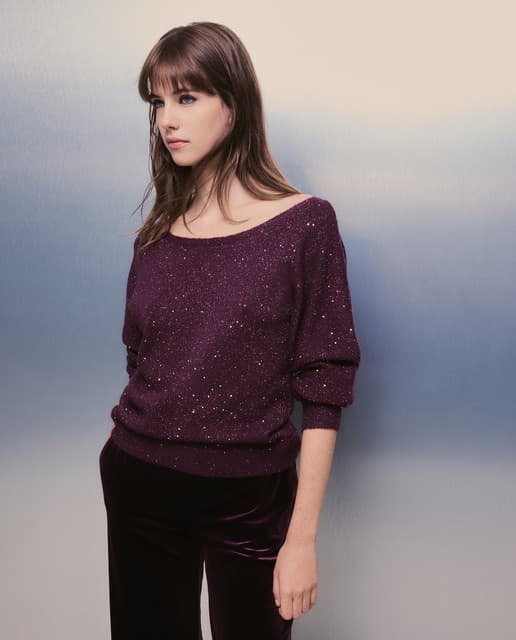 Jersey de mujer de hombro caído con hilo de lentejuelas