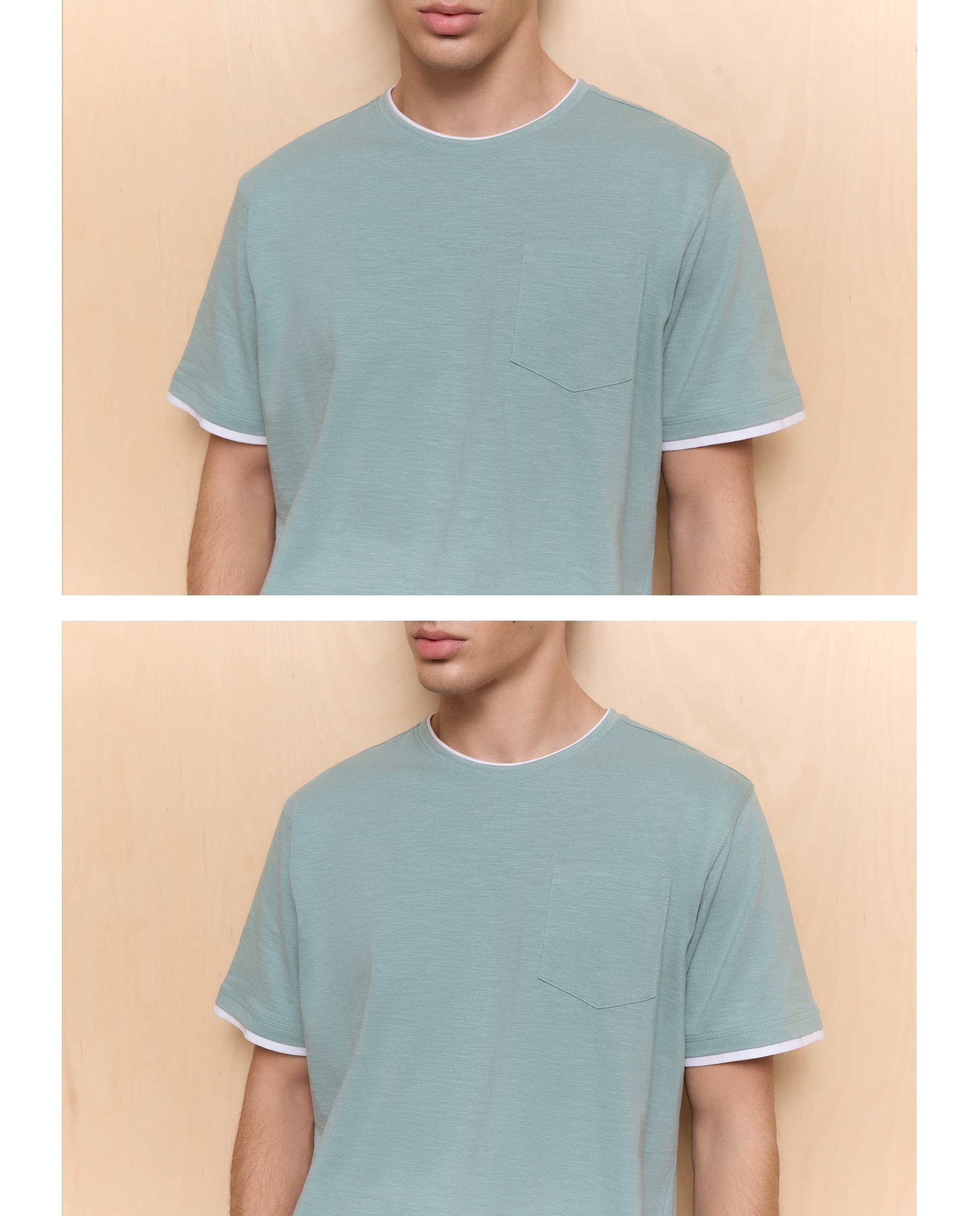 Camiseta manga corta cuello caja de hombre