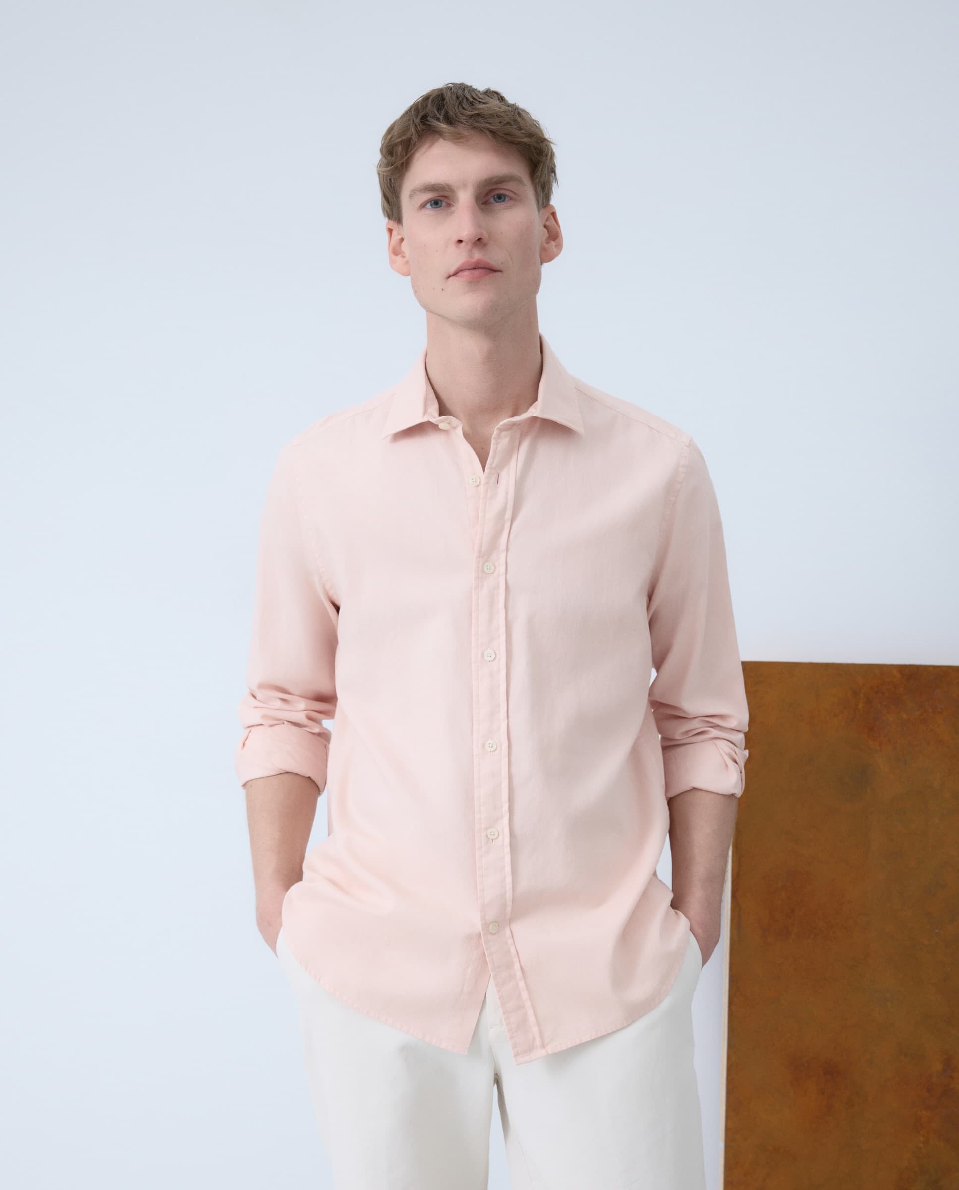 Camisa sport algodón estructura manga larga hombre
