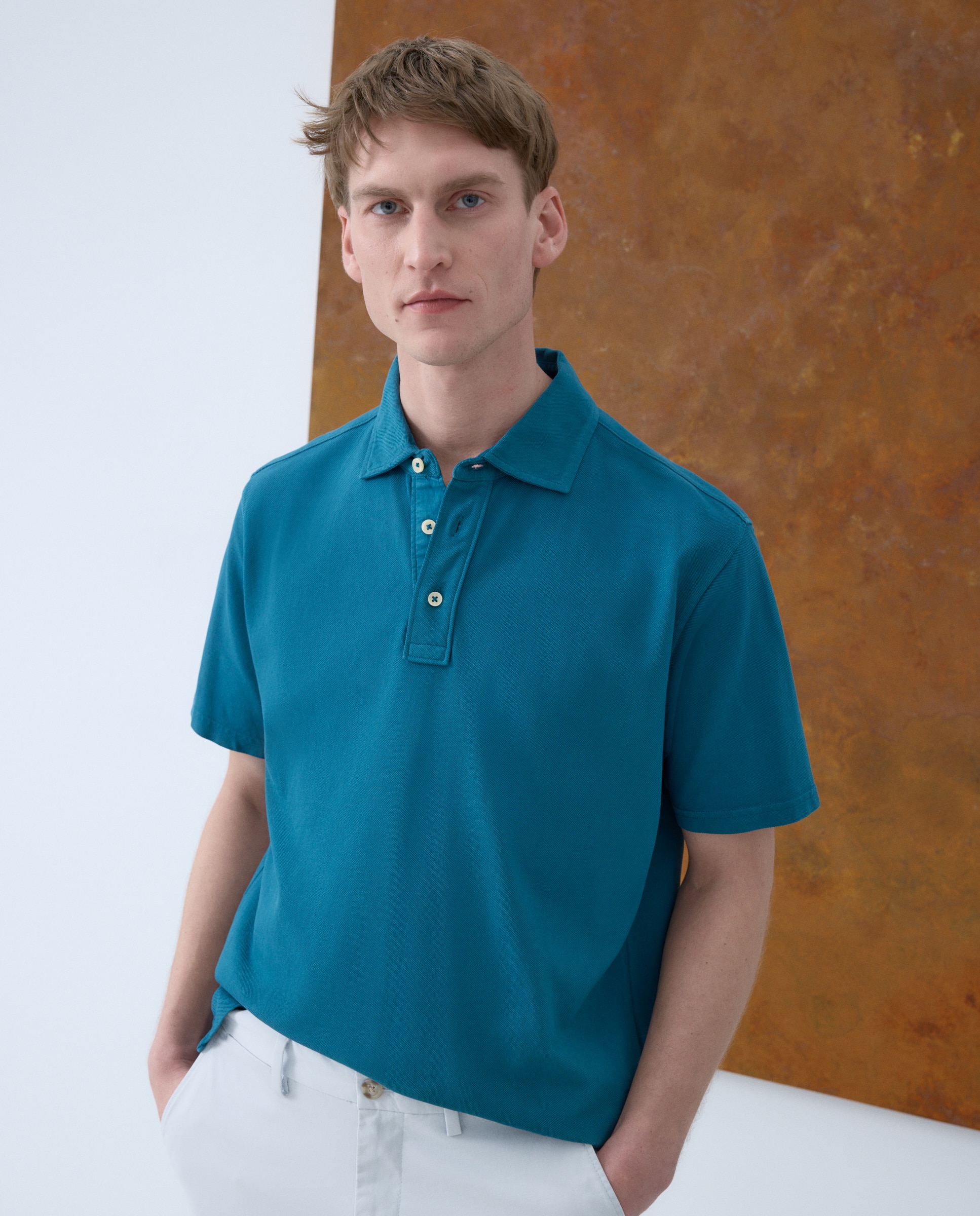 Emidio Tucci Polo de hombre manga corta piqué liso garment dye