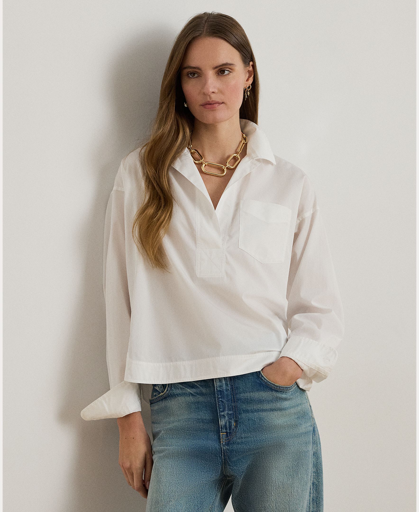 Lauren Ralph Lauren Camisa de mujer de algodón de corte recto