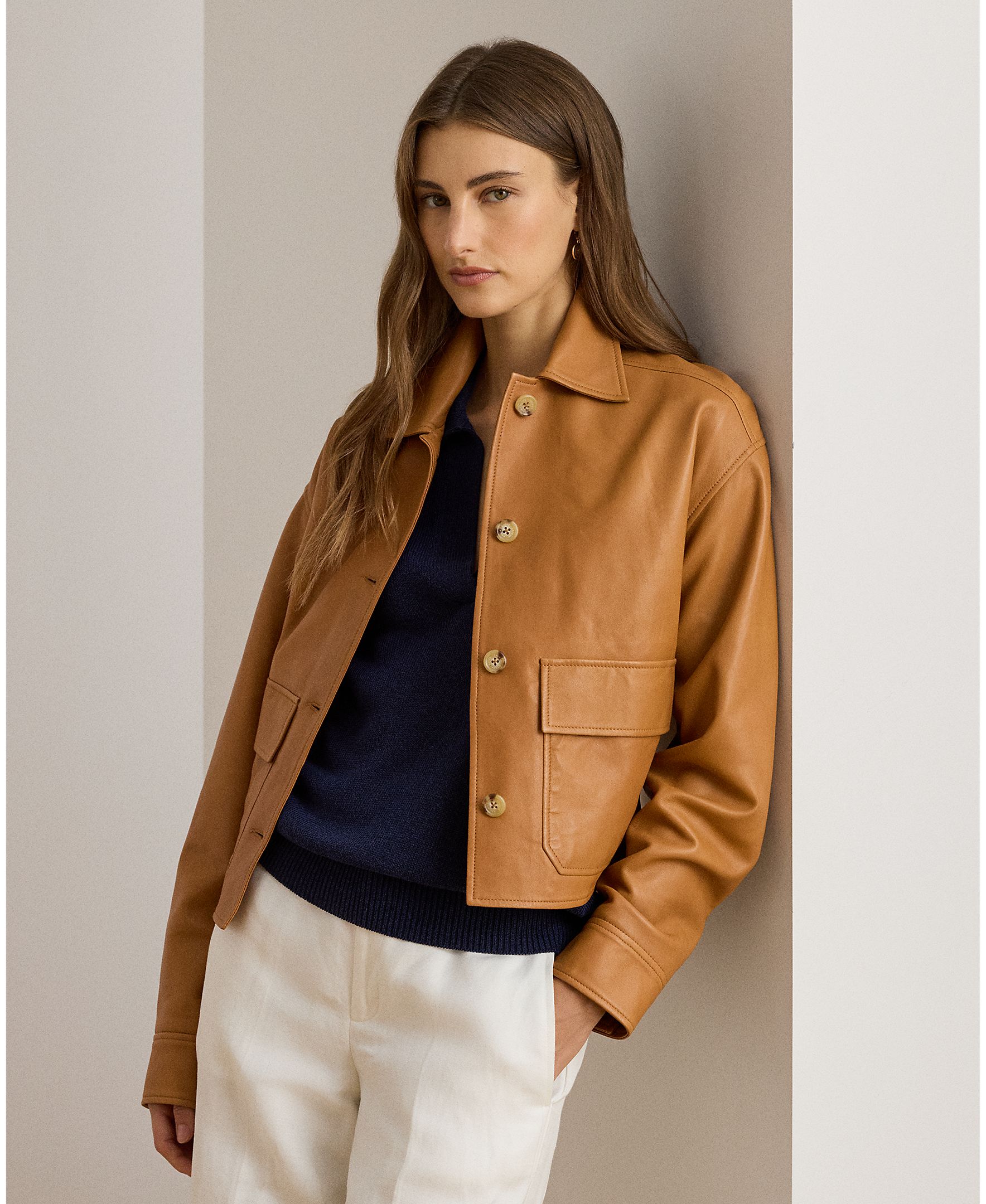 Lauren Ralph Lauren Cazadora de mujer recortada de piel