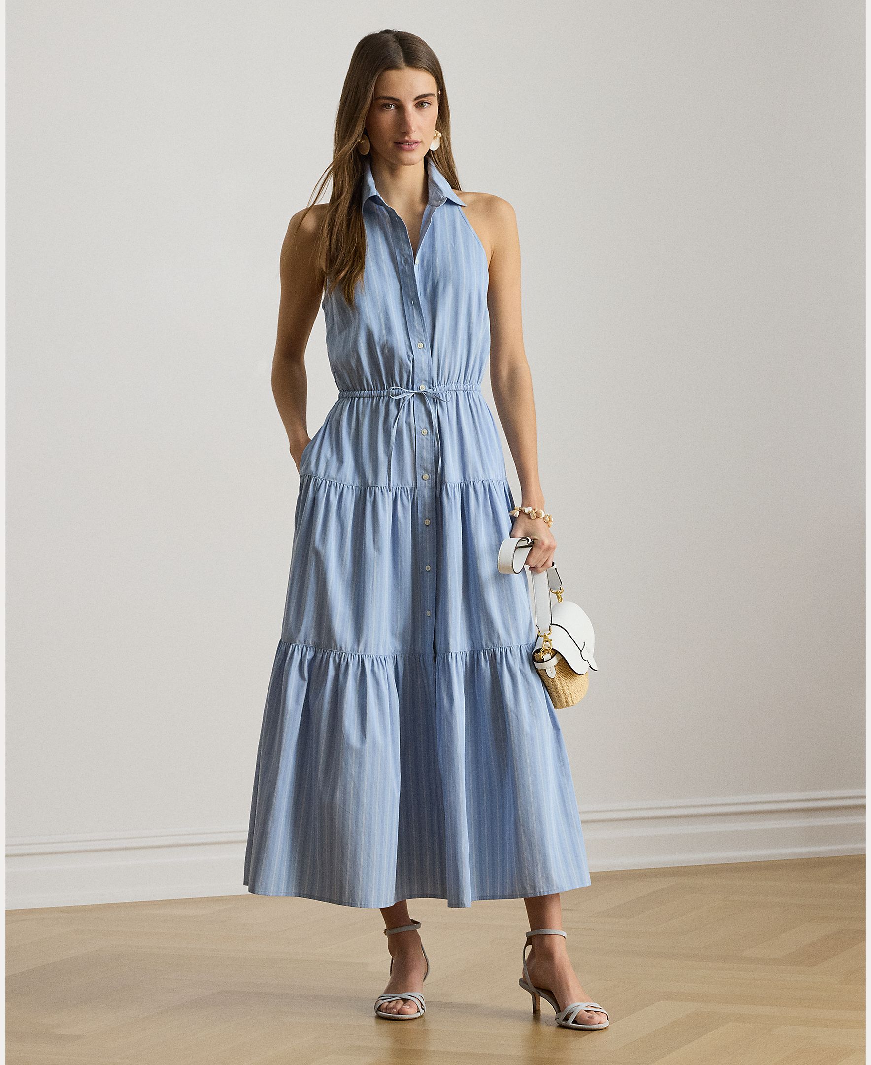 Lauren Ralph Lauren Vestido midi sin mangas con falda evasé