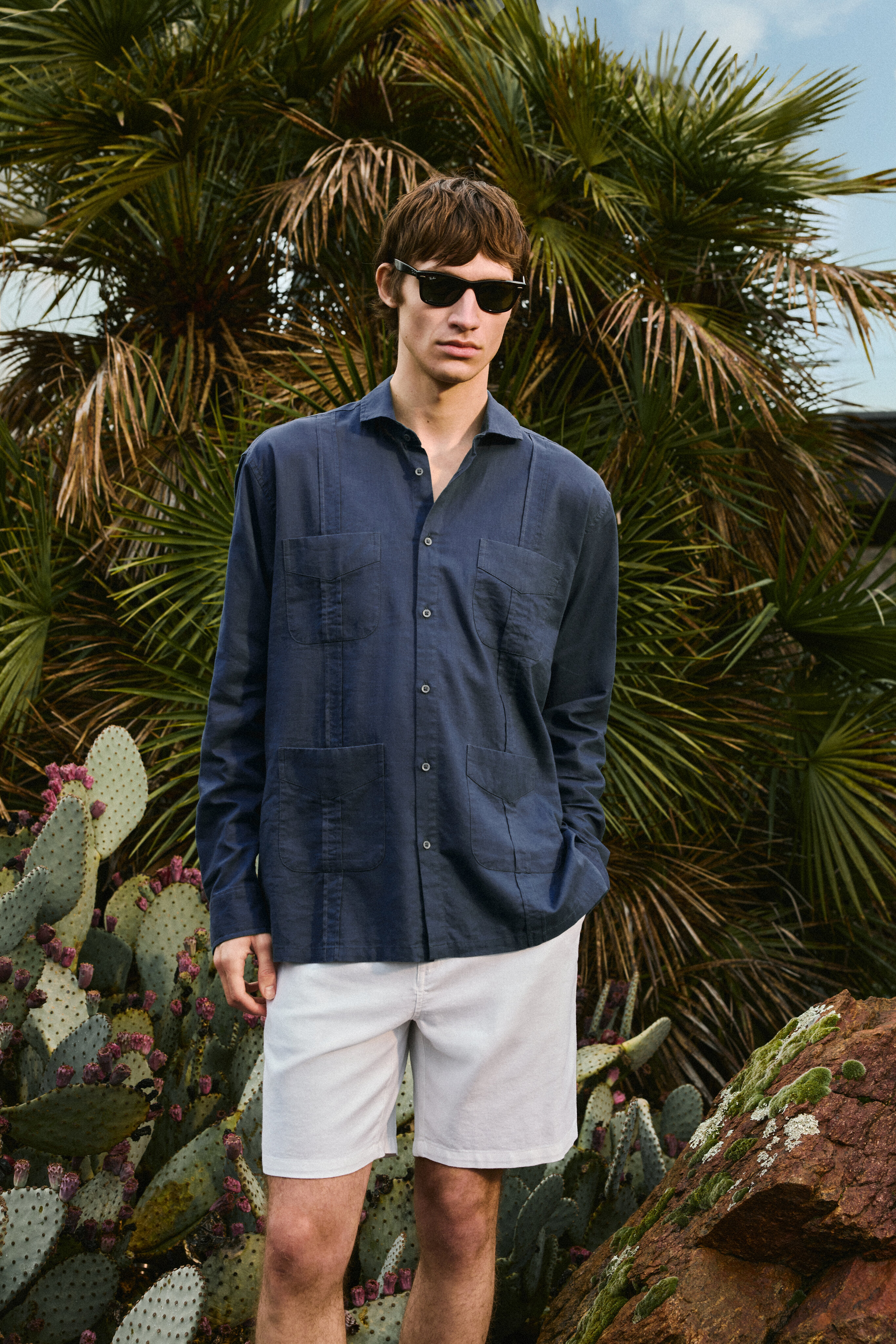Green Coast Camisa lisa de lino de hombre estilo guayabera
