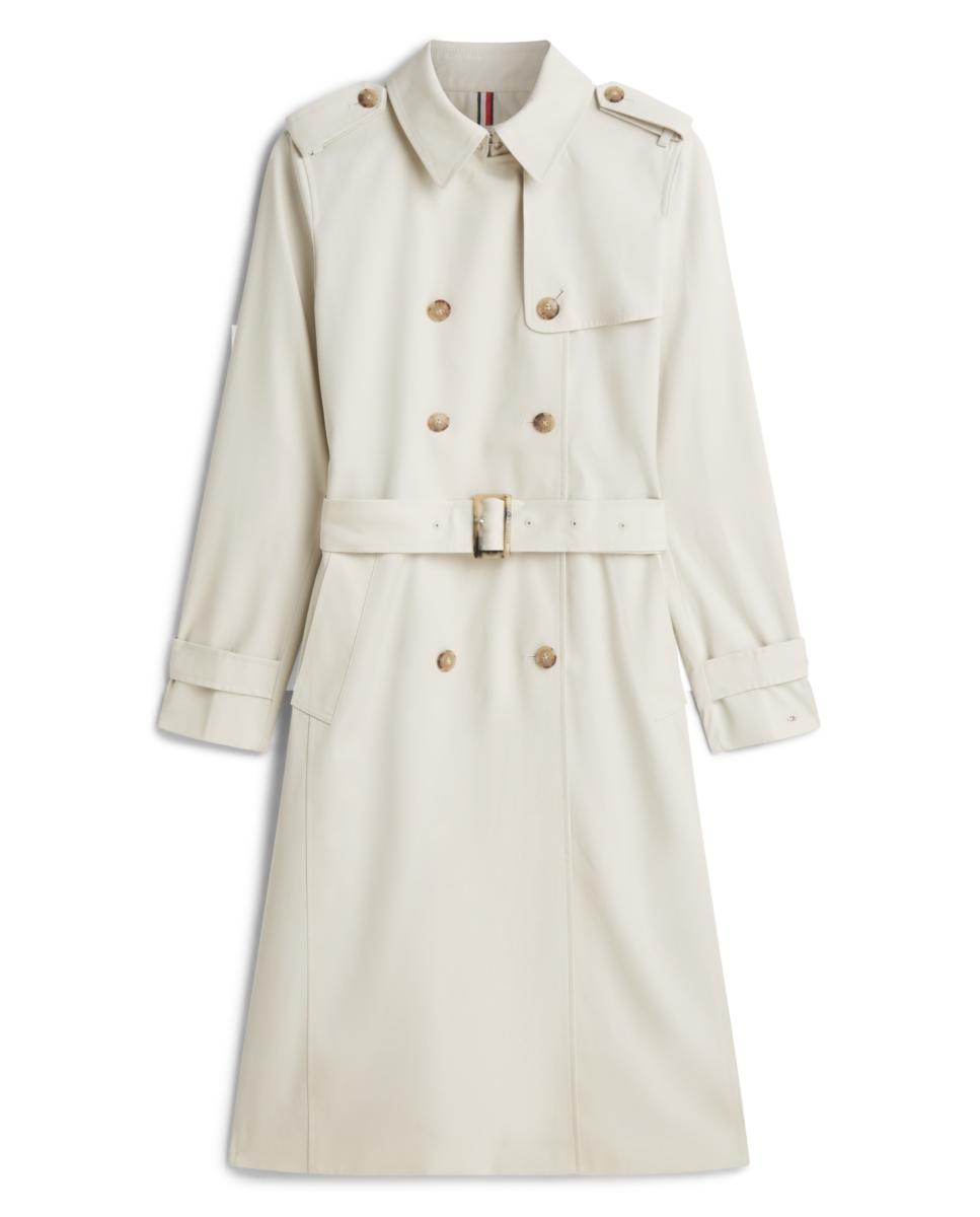 Tommy Hilfiger Gabardina de mujer midi de algodón con corte entallado