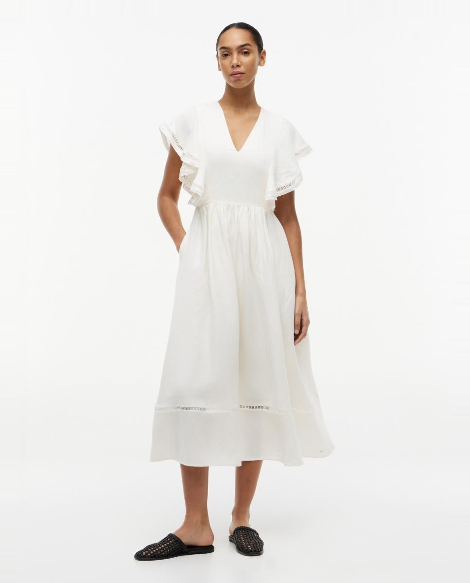 Tommy Hilfiger Vestido midi de lino con volantes y manga corta