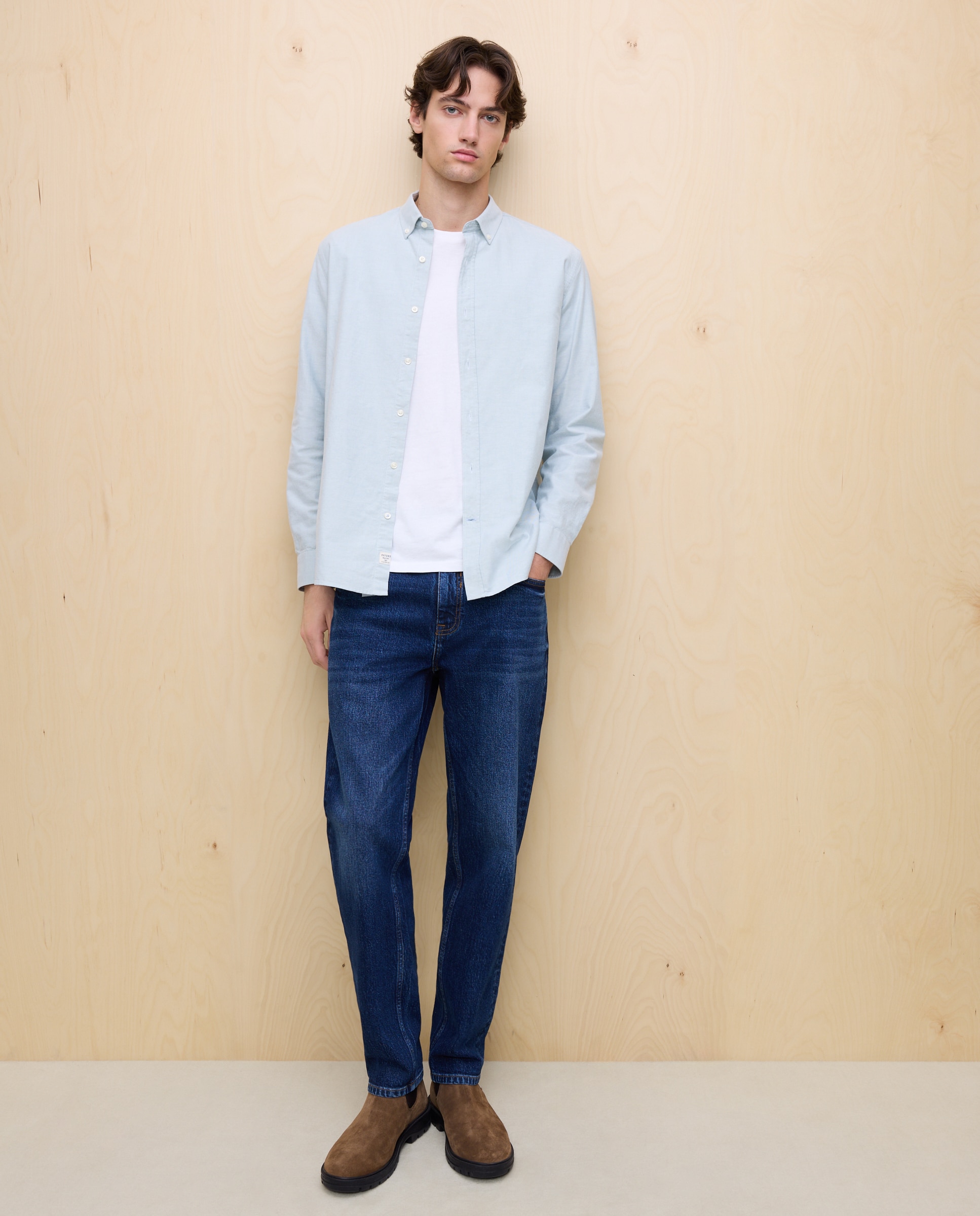 Camisa manga larga de hombre oxford lisa