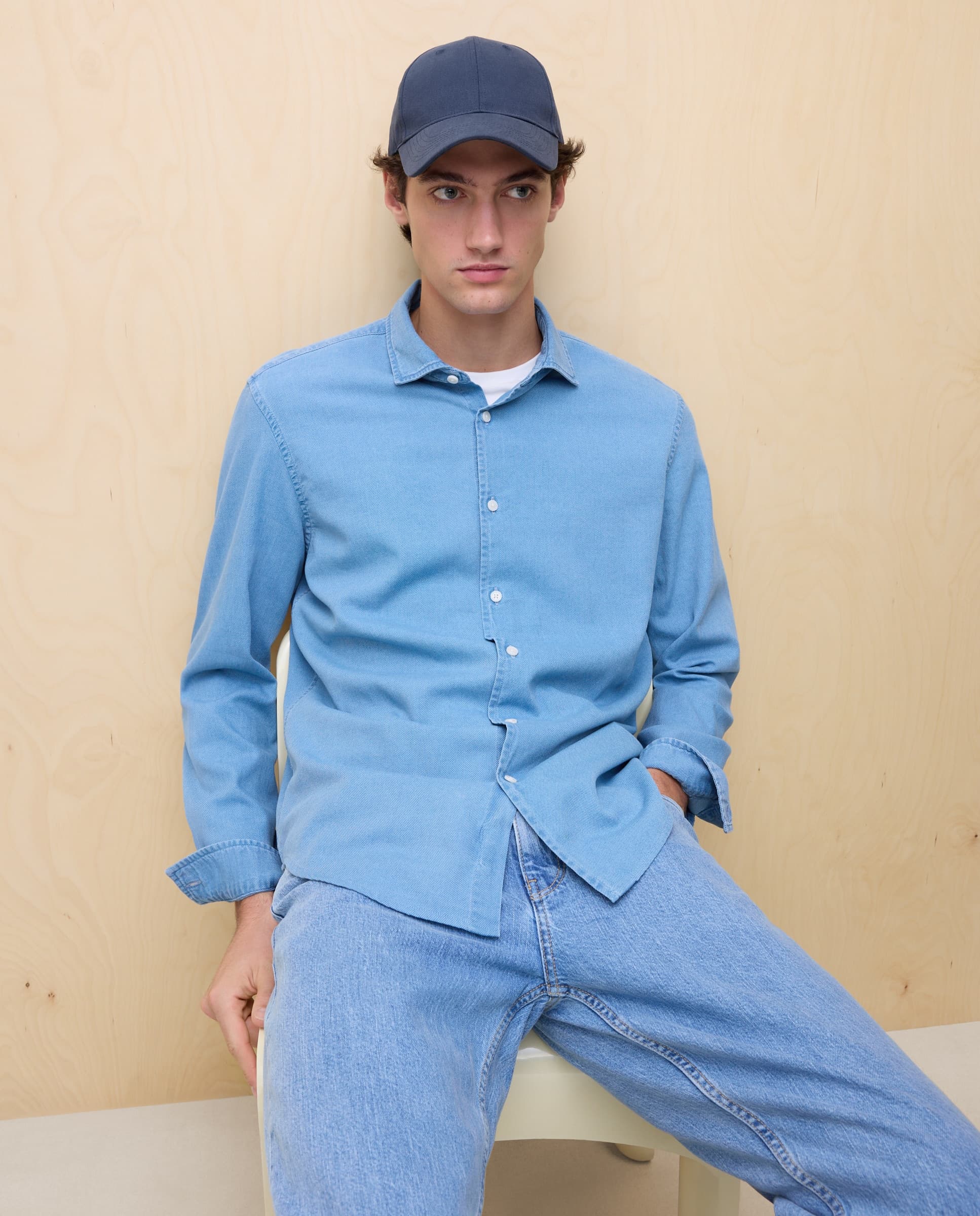 Camisa de hombre manga larga estructura denim