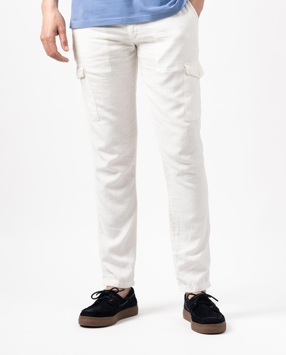 Makarthy Pantalón cargo de hombre slim de lino